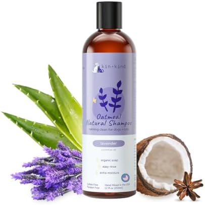 kin+kind Oatmeal Natural Dog and Cat Shampoo - Gentle Oatmeal Clean for Sensitive Skin - Lavender Fragrance - 12 fl oz
