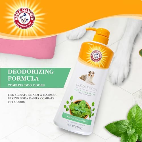 Arm & Hammer Ultra Fresh Charcoal Dog Shampoo, Rosemary, 24 Oz | Deep cleansing formula, baking soda deodorizing, eucalyptus mint scent, pump bottle, for daily grooming