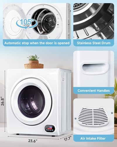 Feelfunn 2.65 Cu. Ft. Portable Clothes Dryer, 1400W Front Load
