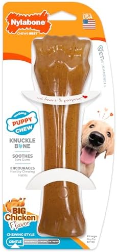 Nylabone Puppy Chew Teething Knuckle Bone Dog Chew Toy, Chicken Flavor | For large breed puppies 50+ lbs, soothing teething toys for puppies, puppy enrichment, freeze for added comfort