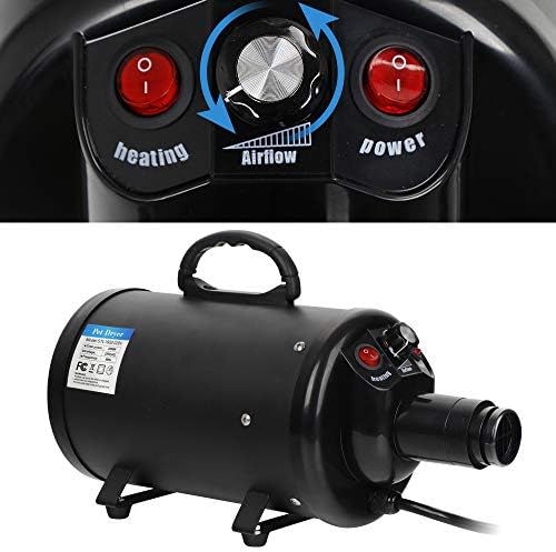 High Velocity Dog Hair Dryer, Groomer Partner Pet Hair Force Dryer, Professional Dog Grooming Blower with Heater, 3.2HP/2400W Adjustable Speed 4 Nozzles, Black
