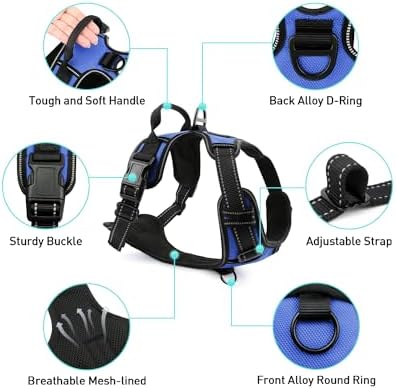 Joytale Dog Harness (Chest: 12-21"), Dog Collar and 6FT x 3/4" Wide Dog Leash Set, Reflective Padded Nylon Collar and Leash, Adjustable Soft Harness with Handle for Dogs