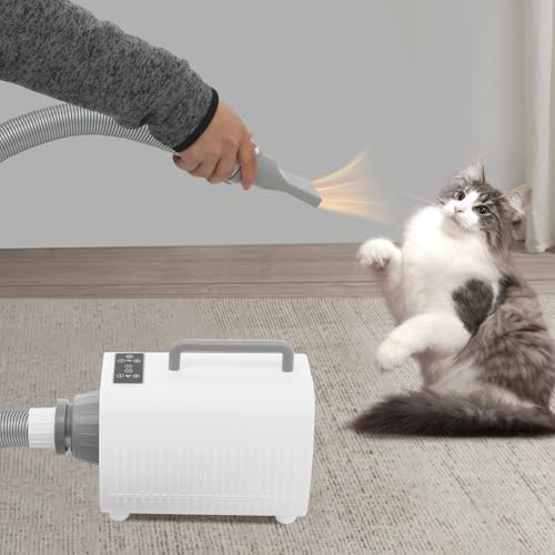 Pet Hair Dryer, 2100W High Velocity Dog Blow Dryer with 9 Speed & 9 Temperature Settings, Adjustable Pet Grooming Blower with 3 Nozzles, Quiet Dog Dryer for Home Pet Shops, White