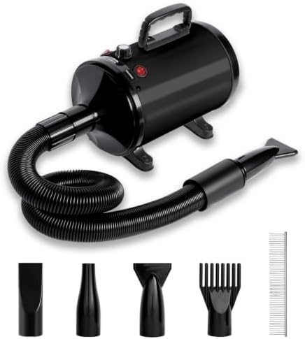 NESTRAOD High Velocity Dog Dryer for Grooming,2800W Dog Hair Dryer with Adjustable Speed and Heater,Professional Pet Blow Grooming Dryer with 4 Nozzles,Black