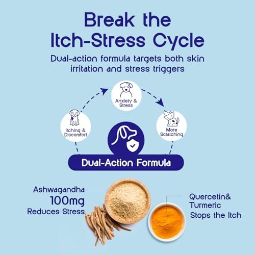 Dog Allergy Chews - Itch Relief, Paw Licking Remedy, Calming Aid, Seasonal Allergies Care, Immune Support with Probiotics - for Itchy & Dry Skin, Hot Spots & Itchy Ears - 60 Soft Chews