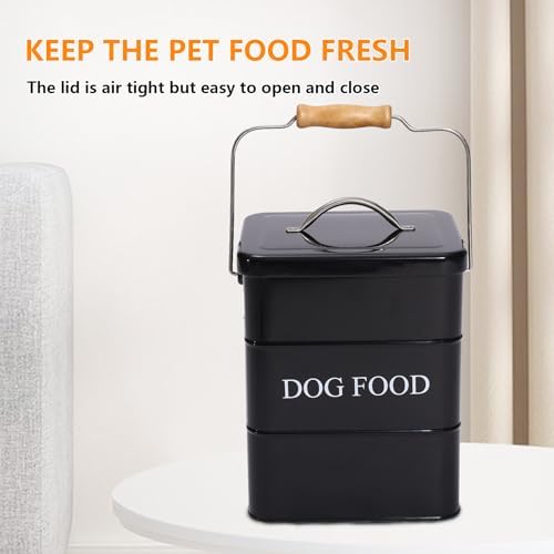 Morezi Dog Food Treat Storage Container with Lid Scoop Included, 5 lbs, Carbon Steel, Black