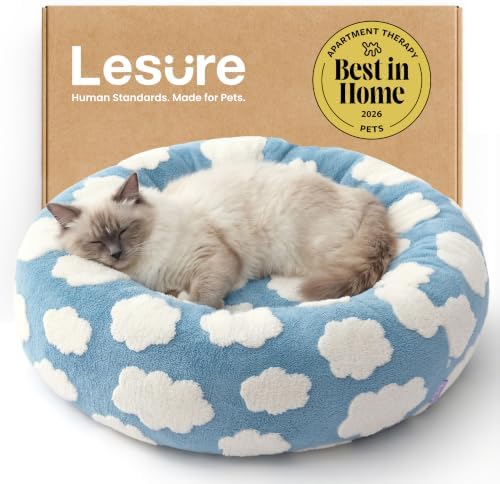 LE SURE Shown on TV Jacquard Donut Cute Cat Beds Indoor,Blue 20x20x6in