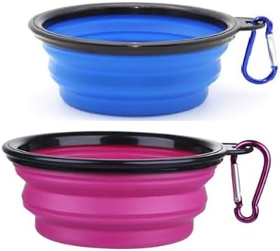 Collapsible Pet Bowl Set with Carabiner Clip, Purple & Blue