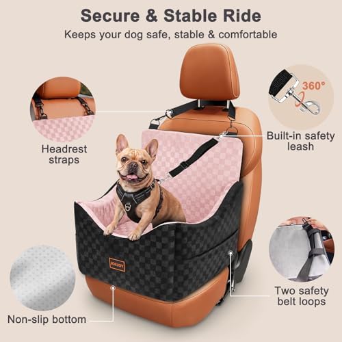JOEJOY Elevated Dog Car Seat, Small/Medium Up to 35 lbs, Memory Foam Booster, Pink
