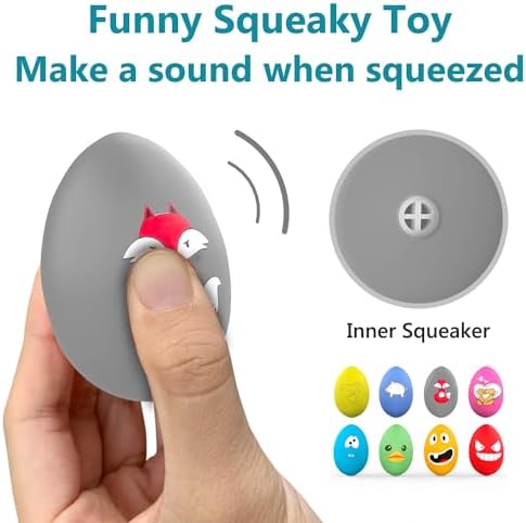 SCHITEC Squeaky Dog Toys, Latex Egg Balls for Puppies Small Medium Dogs | 8 Pack Squeak Puppy Toy, Bouncy Latex Rubber ball, 2.5” Small Size, Built-in Squeaker, Animal Print, Interactive Fetch Play