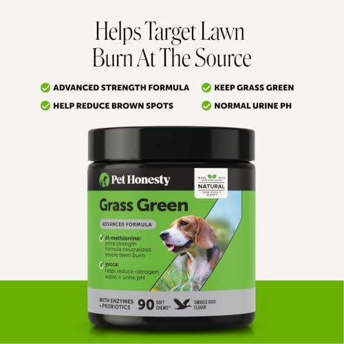 Grass Green Advanced Formula Dog Urine Neutralizer for Lawn Burns - Lawn Saver Supplement for Yellow Spots & Brown Grass, Urinary Health, DL-Methionine, Probiotics & Enzymes (Duck, 90 Ct)