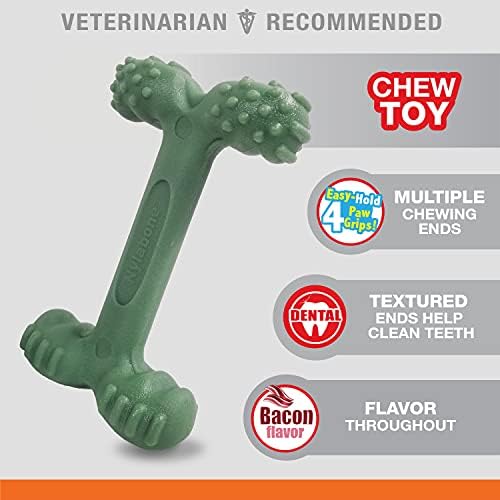 Nylabone Power Chew Easy Hold Bone Dog Chew Toy, Bacon Flavor, Large | Teeth-cleaning textures, easy to hold, durable dog toy for aggressive chewers up to 50 lbs, discourages destructive chewing