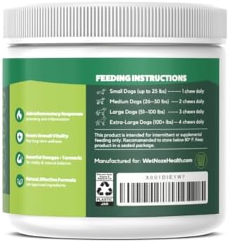Omega 3 Skin and Coat Chews for Dogs, Dog Salmon Oil Supplement for Joint Pain Relief, Immune Support, Skin and Coat Supplements for Dogs, Chewable Dog Treats for Itchy Skin Relief, 55 Chews, 8 Oz