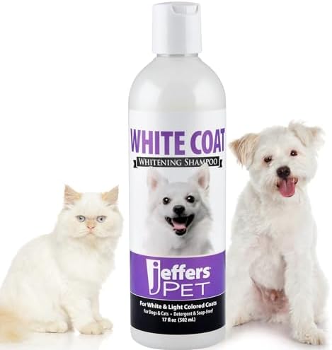 Jeffers Pet White Coat Shampoo for Dogs & Cats, 17 oz - Soap Free Coconut Cleanser with Vitamins A D E & Glycerin, Deodorizing Berry Scent Grooming Shampoo, Concentrated Bleach Free Formula, USA Made
