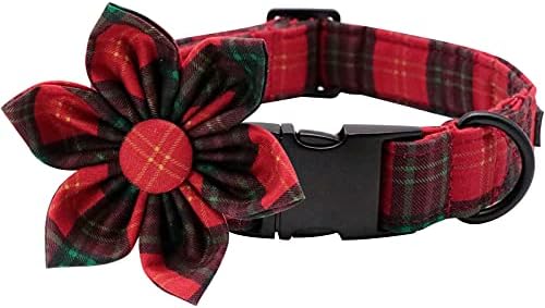 Lionet Paws Christmas Dog Collar with Flower, Soft and Comfortable, Adjustable Collar for Large Dogs Girl Gift, Neck 16-24 inches