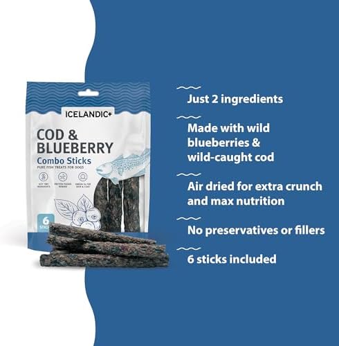 Icelandic+ 6 Count Cod & Blueberry Combo Sticks - Crunchy Dog Treats