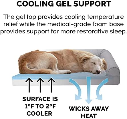 Furhaven Cooling Gel Dog Bed for Medium/Small Dogs w/ Removable Bolsters & Washable Cover, For Dogs Up to 35 lbs - Pinsonic Quilted Paw L Shaped Chaise - Titanium, Medium