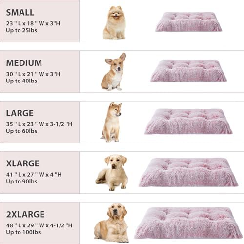 BFPETHOME Dog Beds for Large Dogs, Plush Kennel Pad - Fluffy Cozy &Ease Anxiety, Washable Dog Mats with Anti-Slip, 42(41 x 27 inch), Pink