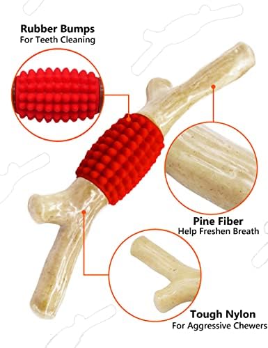SCHITEC Dog Chew Toy for Aggressive Chewers, Tough Big Nylon & Rubber Teething Stick with Real Bacon Maple Wood Flavor for Large Medium Breed