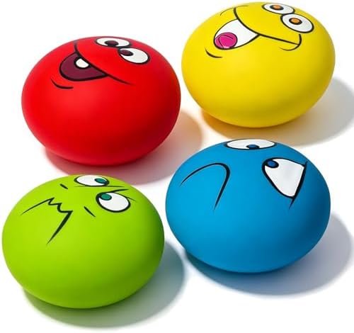 Squeaky Dog Toys for Small Dogs, Mini Breeds, 2.2" Flat Latex Ball | 2.2"*2.2"*1.3", Flat Squeak Dog Balls 4pcs, Small Puppy Toy with Squeaker, Soft Rubber Dog Squeaky Toys for Indoor, Outdoor