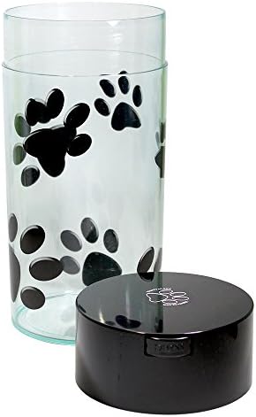 Pawvac 5 to 24 Ounce Vacuum Sealed Pet Food Storage Container; Black Cap & Clear Body/Black Paws