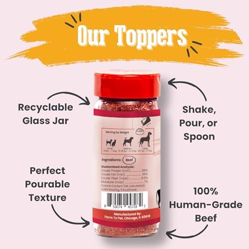 Farm To Pet - Dog Food Topper - 4.7 oz Beef Meal Toppers for Dogs, Single Ingredient, Lean, All Natural, Healthy Food for Small, Medium, Large Breeds, & Puppies - Made in USA