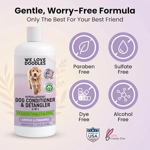 4-in-1 Dog Shampoo & Dog Conditioner, Puppy Pet Wash Soap, Lavender, 16 oz | Best for Goldendoodles, Poodles & Doodles, Hypoallergenic, Tearless, Sensitive Skin for Puppies & All Dog Breeds, Made in USA