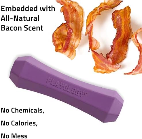 Playology Squeaky Chew Stick - Scented Dog Toy - Medium, Bacon Scent, 2-pk | Rubber Construction, All Natural Scent, Durable Design