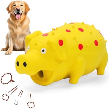 Squeaky Pig Dog Toy that Oinks, Latex Pig 7.3 in Grunting Dog Toys, Durable Dog Chewing Toys for Small Medium Large Dogs(Yellow, 1 Pcs)