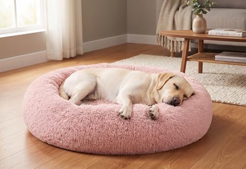 SAVFOX Calming Donut Dog Bed, 36", Pink