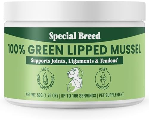 Green Lipped Mussel Powder for Dogs & Cats - 100% New Zealand Green Lipped Mussels - Natural Hip & Joint Supplement for Joints, Tendons, Ligaments, Muscles - 50 Grams - Up to 166 Servings
