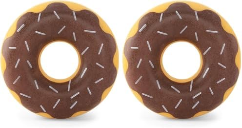 ZippyPaws ZippyTuff Dog Chew Toy - Durable Rubber Chew Ring Toy, Puppy Teething Toys, Tough & Squeaky Toys for Small, Medium, & Large Dogs, Flexible TPR Material - Chocolate Donut (Pack of 2)