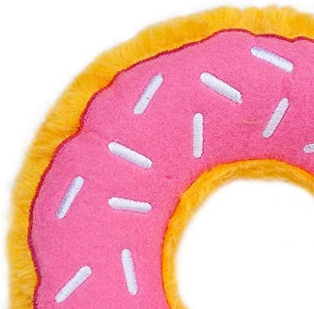 ZippyPaws Donutz No Stuffing Dog Toys to Keep Them Busy - Strawberry Donut | For Small and Medium Dogs, Squeaky Pet Toy for Boredom, Unstuffed Chew Toy, Soft Plush Puppy Products