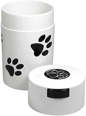 Tightpac Pawvac 1 to 6 Ounces Container, Airtight Pet Food and Treats Storage Jar - Patented Vacuum Seal Container for Pet Food, Treats and other Dry Goods - White with Paws