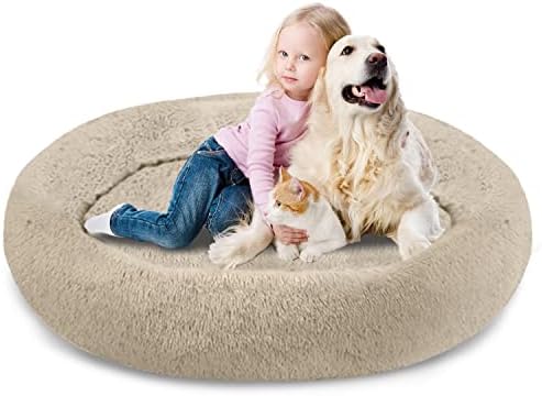 SAVFOX Calming Donut Dog Bed, 54", Beige