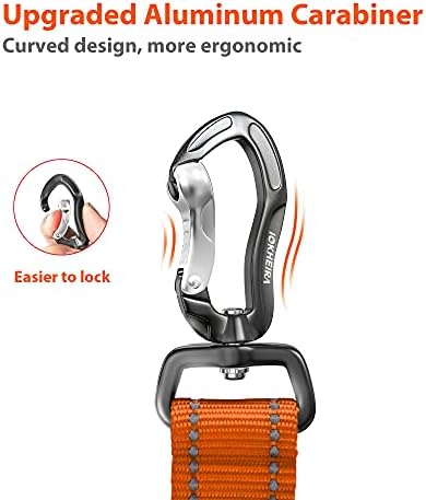 IOKHEIRA Dog Seatbelt - Orange, Adjustable Reflective Bungee, Aluminum Swivel Carabiner