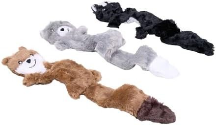 ZippyPaws Skinny Peltz No Stuffing Dog Toy Pack to Keep Them Busy - 18" | For Medium and Large Dogs, Squeaky Pet Toys, Unstuffed Chew Toys, Soft Plush Variety Pack, Weasel, Skunk, and Wolf