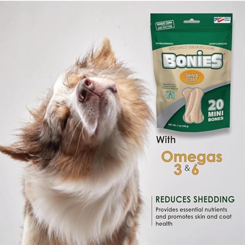 Bonies Natural Skin & Coat Formula Small-Sized Single Bone - Promote Silky Coat & Healthy Skin, Healthy Teeth & Fresh Breath, Low Calories - Chicken Flavor, Small Dogs, 15 Count