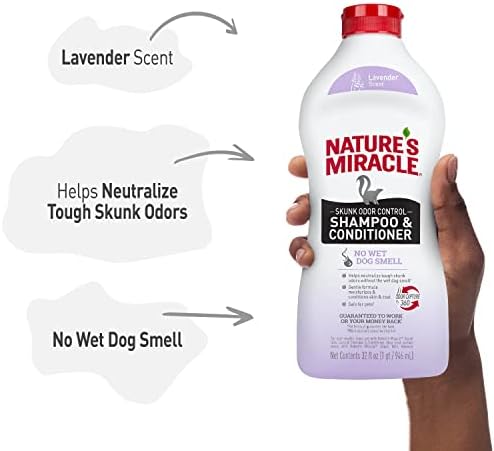 Nature's Miracle Skunk Odor Control Shampoo & Conditioner, 32 oz | Helps Remove Tough Skunk Odors From Dogs & Cats, No Wet Dog Smell, Gentle Formula Moisturizes Coat, Lavender Scent