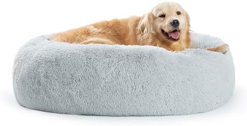 SAVFOX Calming Donut Dog Bed, 36", Light Grey