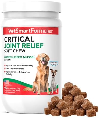 VetSmart Formulas Critical Joint Relief Soft Chew for Dogs – Hip & Joint Supplement with Glucosamine, MSM, Green-Lipped Mussel – Joint Discomfort, Hip Dysplasia & Mobility Support, Made in USA