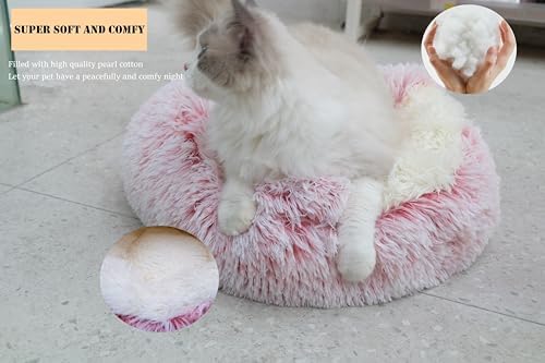 ZaneSun Calming Dog Bed & Cat Cave, Pink, 25.6"x25.6"