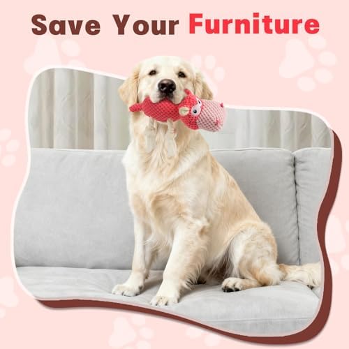 TOOPTATE Hippo Squeaky Dog Toy, Pink, Medium | Cute Plush Design, Rope Legs for Tugging, Helps Keep Dogs Busy, Suitable for Small, Medium, and Large Dogs