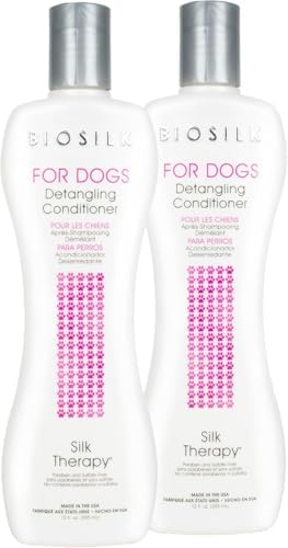 BioSilk for Dogs Silk Therapy Detangling Conditioner, 12 Fl Oz, 2-Pack | Smooths knots and tangles for soft, manageable coats, supports routine grooming and brushing