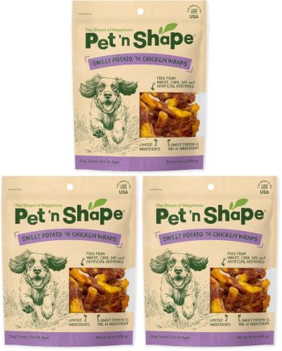 Pet 'n Shape Sweet Potato Chews Jerky Dog Treats - 1 Pound (Pack of 3)