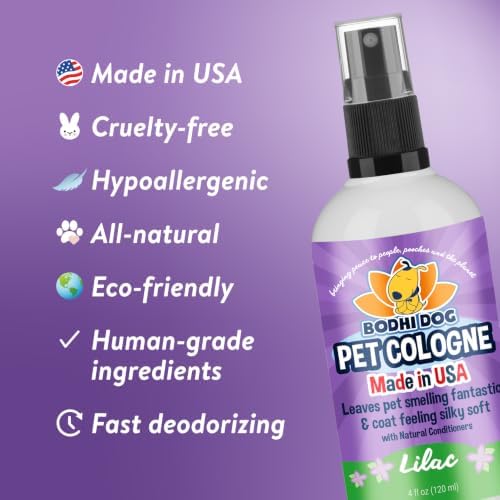 Bodhi Dog Natural Dog Cologne (Lilac) - Premium Scented Deodorizing Pet Perfume with Conditioner for Dogs & Cats - Keeps Pets Fresh & Clean - Gentle and Safe Formula, Made in USA (4 Fl Oz)