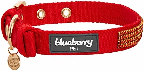 Blueberry Pet Sparkling Rhinestone Adjustable Dog Collar with Metal Buckle, True Red, Neck 17-20.5", for Large Breed