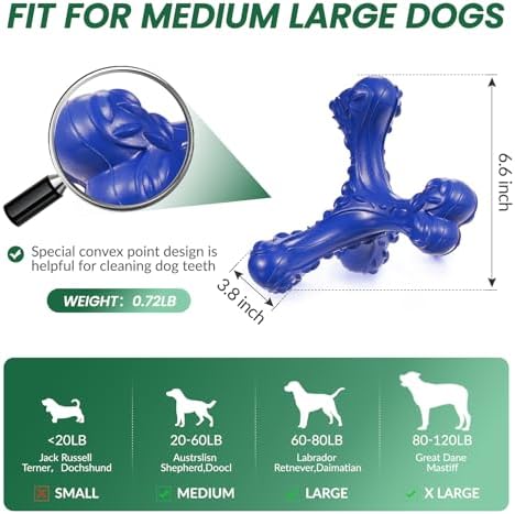 Dog Chew Toys for Aggressive Chewers Large Breed,Indestructible Bones Toy，Durable Cleaning Toothbrush Natural Rubber Dog Toys… (Deep Blue)