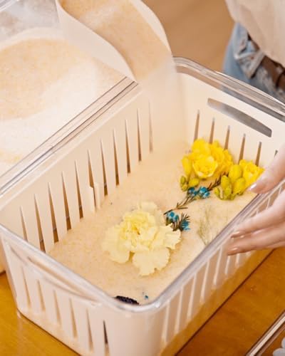 wisedry 10L Silica Gel Flower Drying Box, One Step Retrieve Dried Flowers, 12.6''L X 8.3''W X 6.1''H Storage Box with Cleanup Mat, Erasable Pen & Adhesive Label (Silica Gel Crystals Not Included)