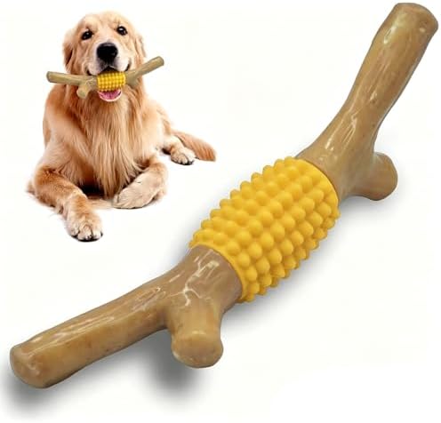 SCHITEC Dog Chew Toy for Aggressive Chewers, Tough Nylon & Rubber Teething Stick Toy to Keep Them Busy, Durable Dog Chew Bone for Large Medium Breed, Chicken Flavor